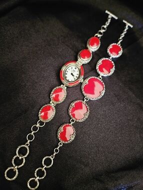 Eon 1962 Set, Sponge Coral Swiss Movement Watch And Bracelet in Sterling Silver